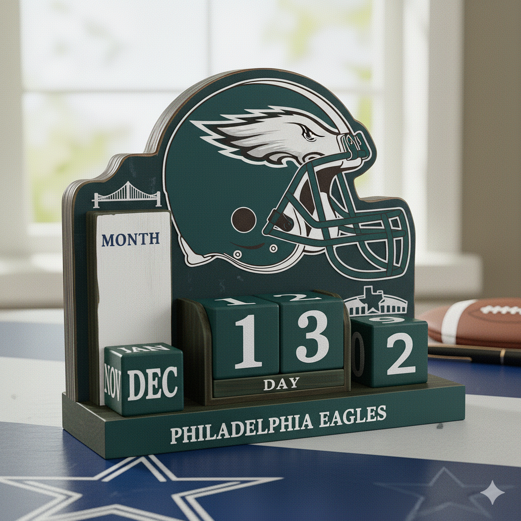 NFL Football Team Calendar Perpetual Wood Block Calendar