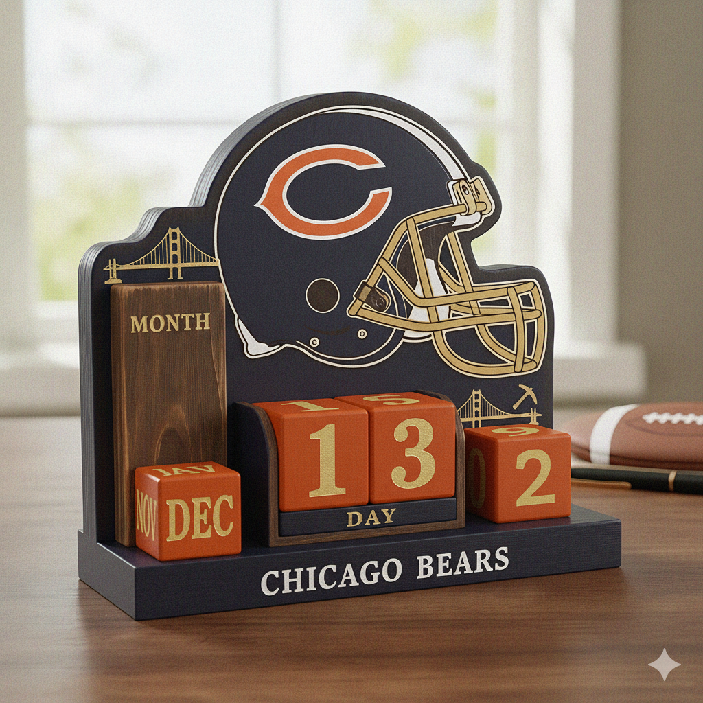 NFL Football Team Calendar Perpetual Wood Block Calendar