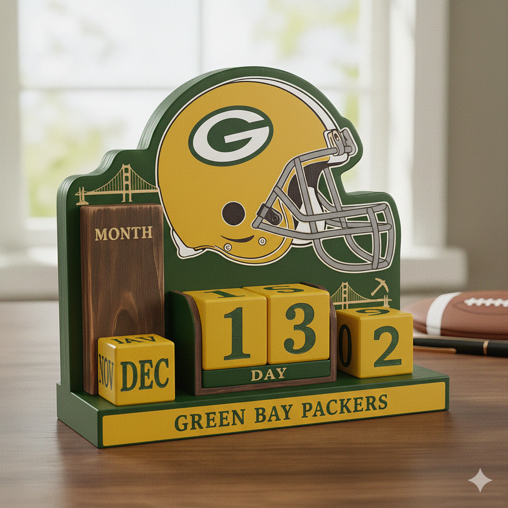 NFL Football Team Calendar Perpetual Wood Block Calendar
