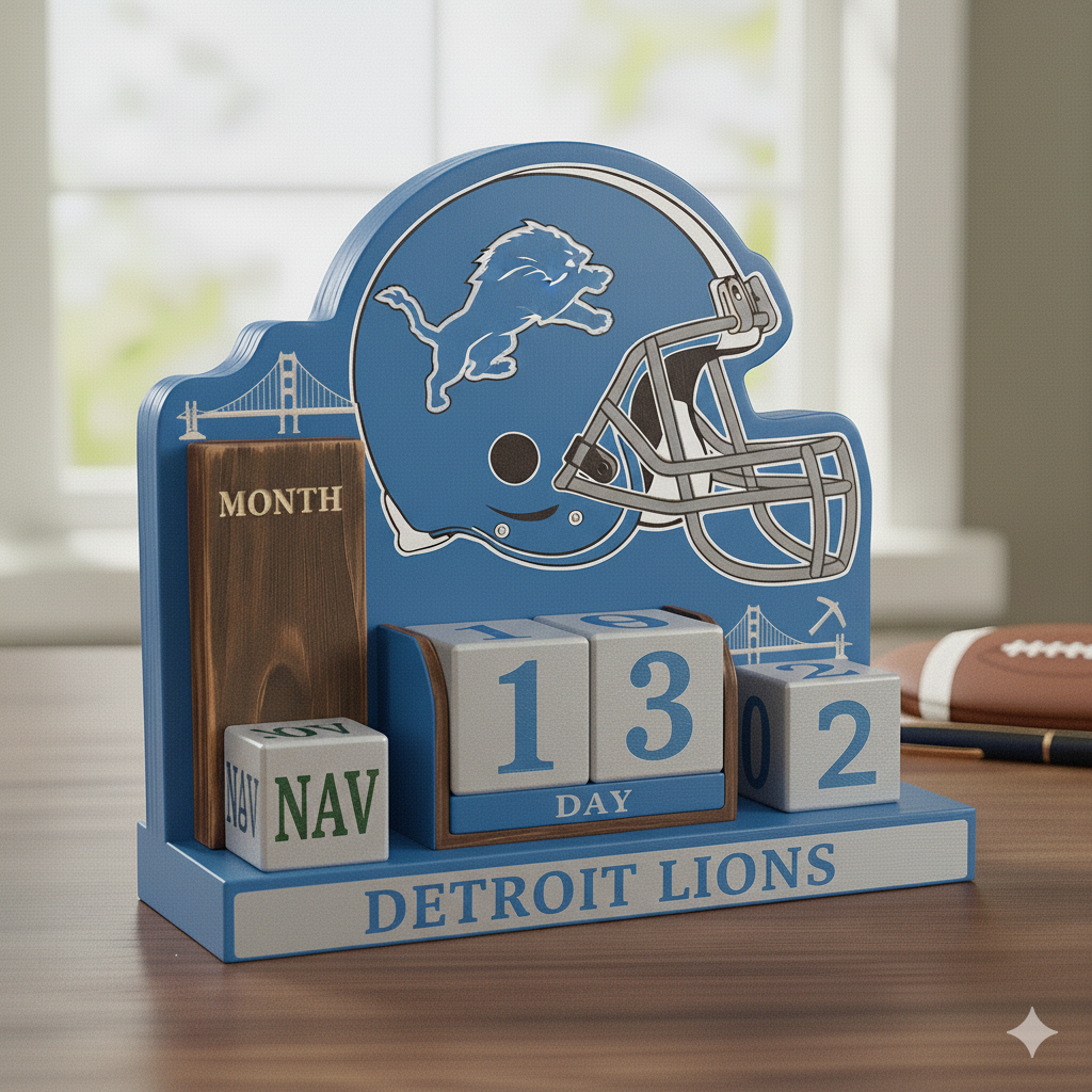 NFL Football Team Calendar Perpetual Wood Block Calendar