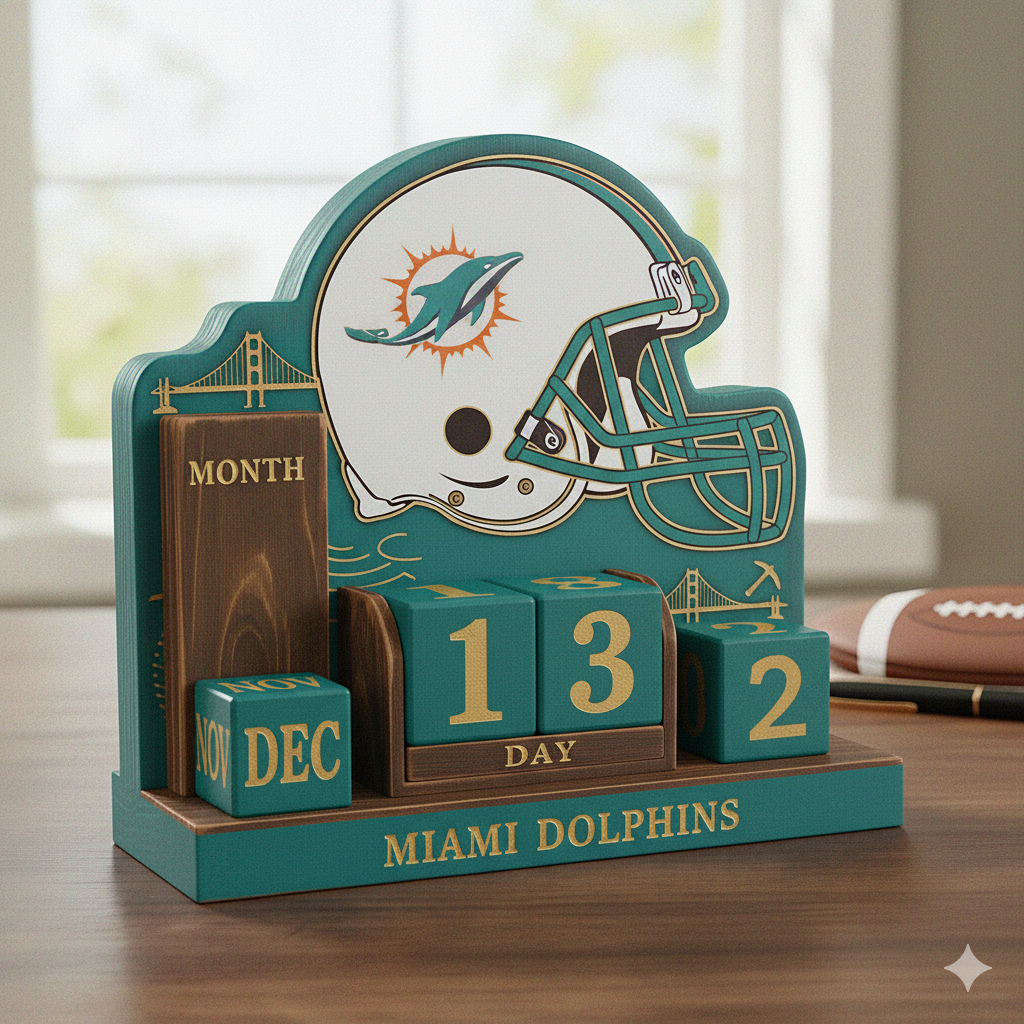 NFL Football Team Calendar Perpetual Wood Block Calendar