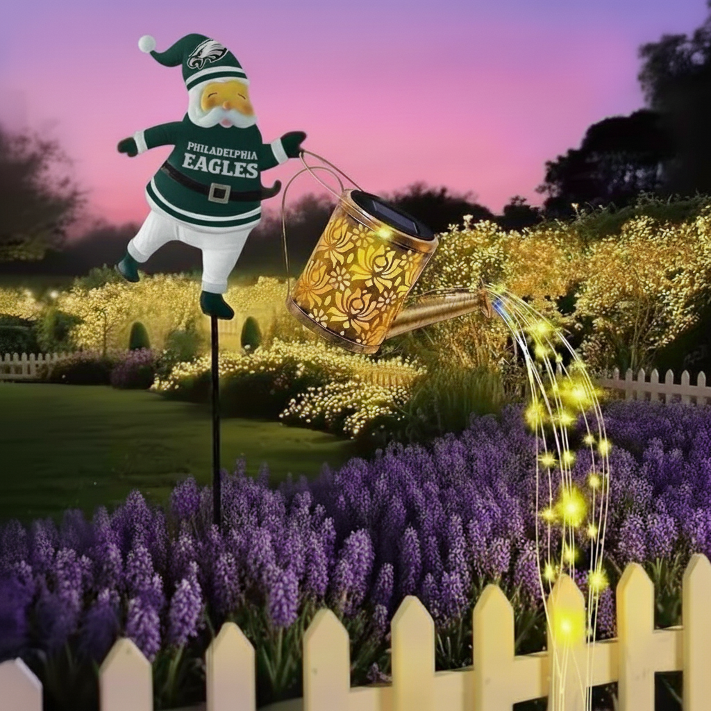 NFL Santa Garden Decor with Solar Watering Can Light