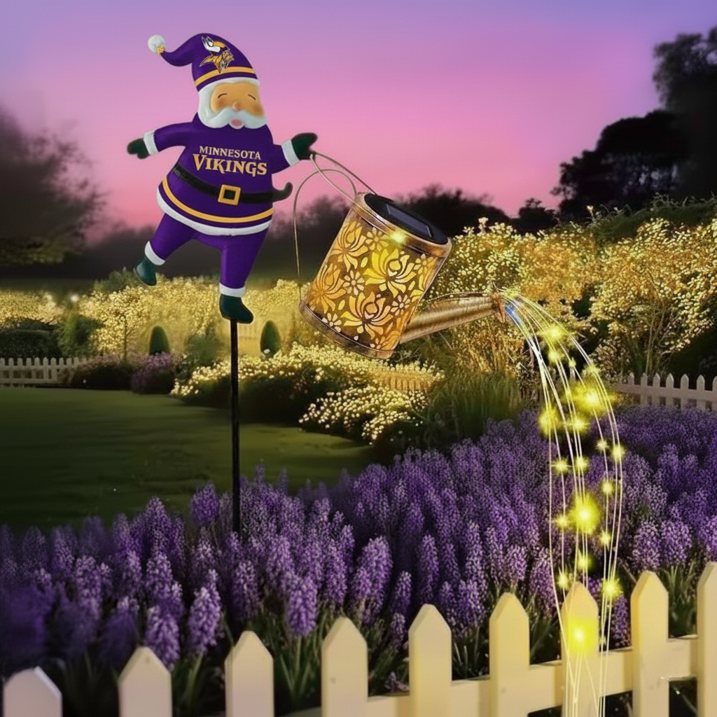 NFL Santa Garden Decor with Solar Watering Can Light