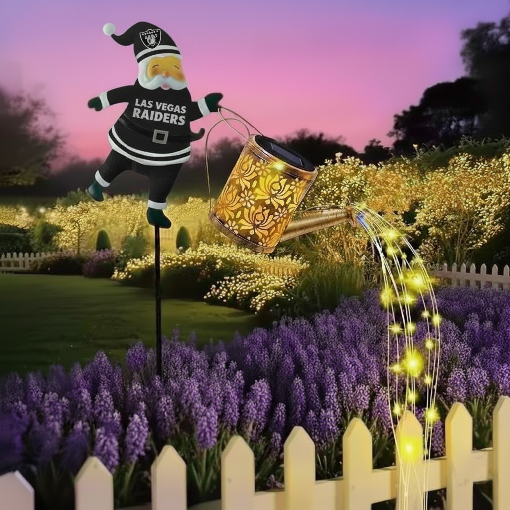 NFL Santa Garden Decor with Solar Watering Can Light