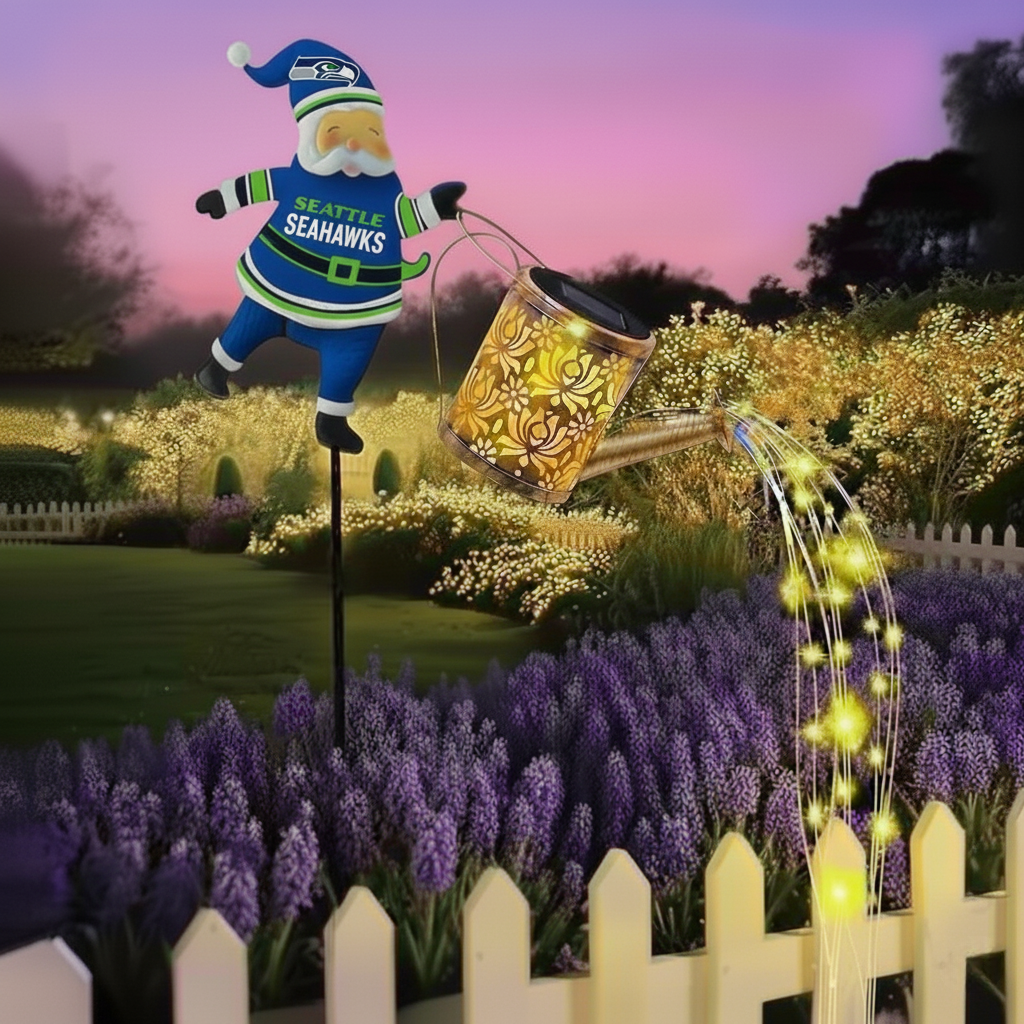 NFL Santa Garden Decor with Solar Watering Can Light