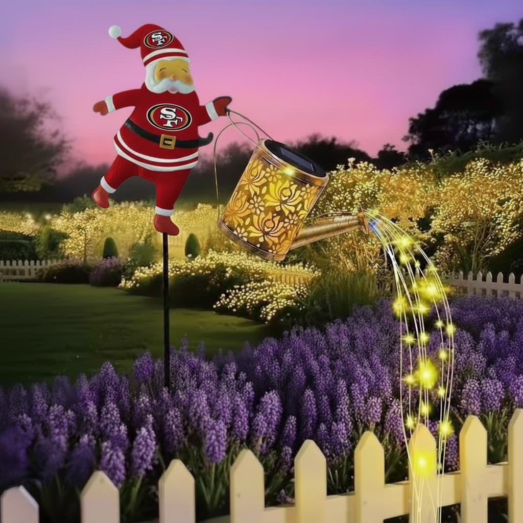 NFL Santa Garden Decor with Solar Watering Can Light
