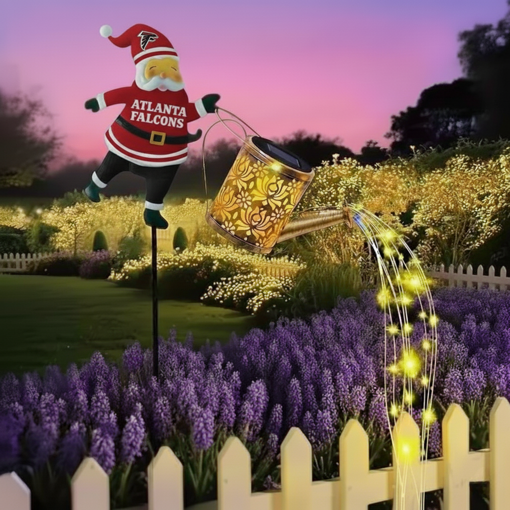NFL Santa Garden Decor with Solar Watering Can Light