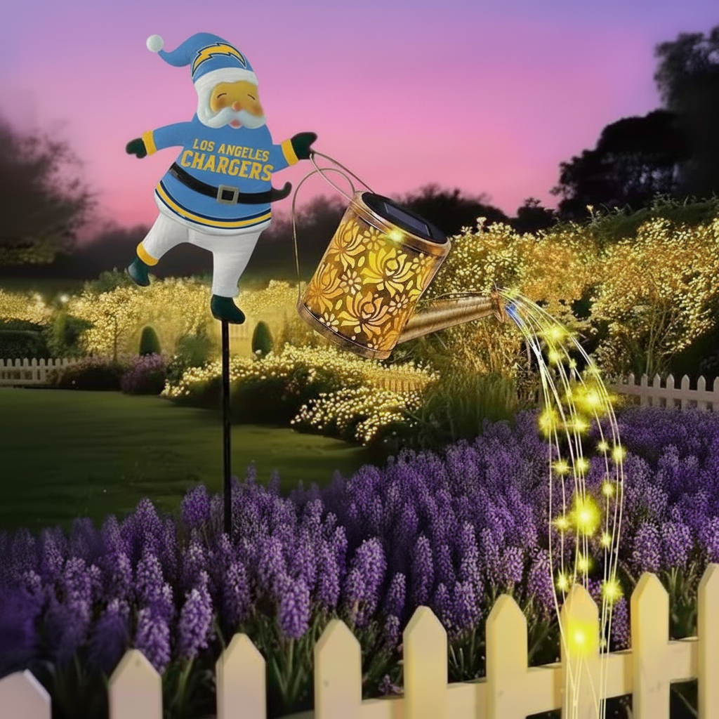 NFL Santa Garden Decor with Solar Watering Can Light