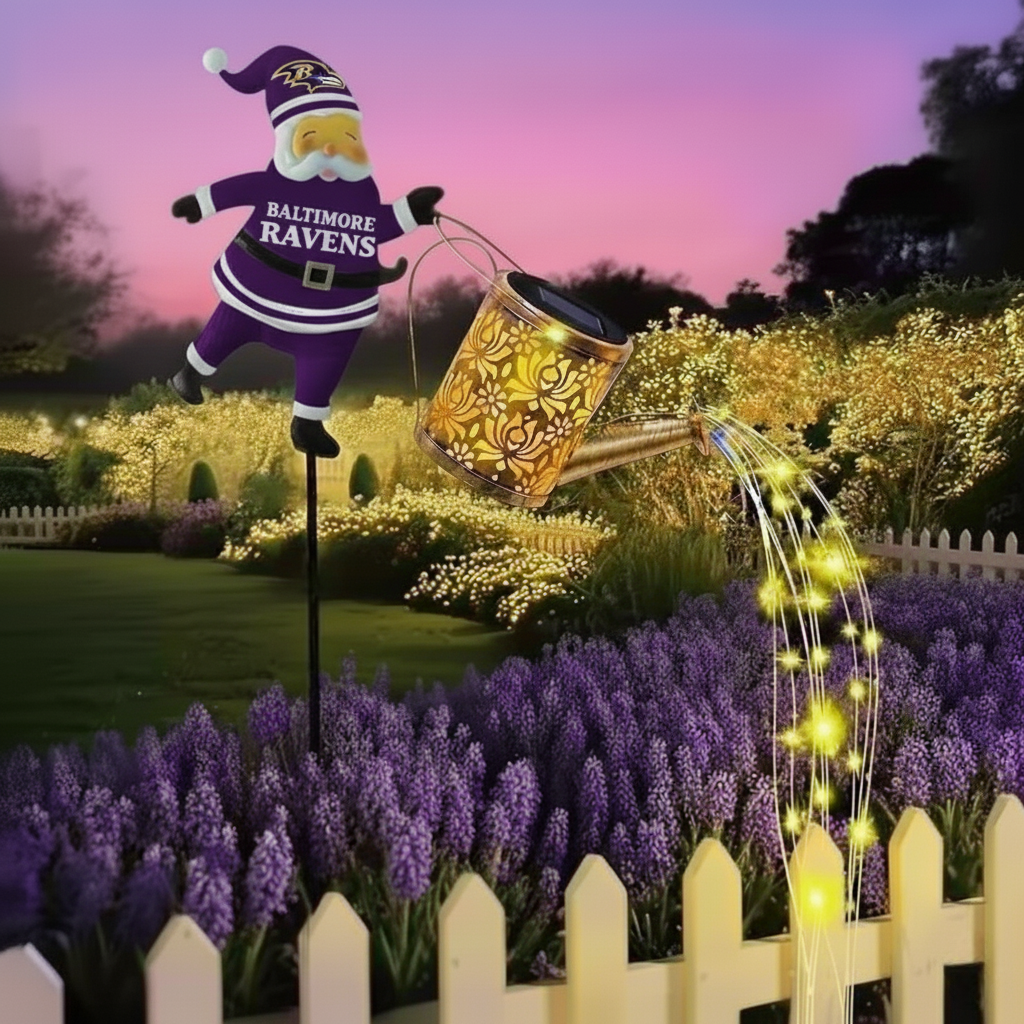 NFL Santa Garden Decor with Solar Watering Can Light