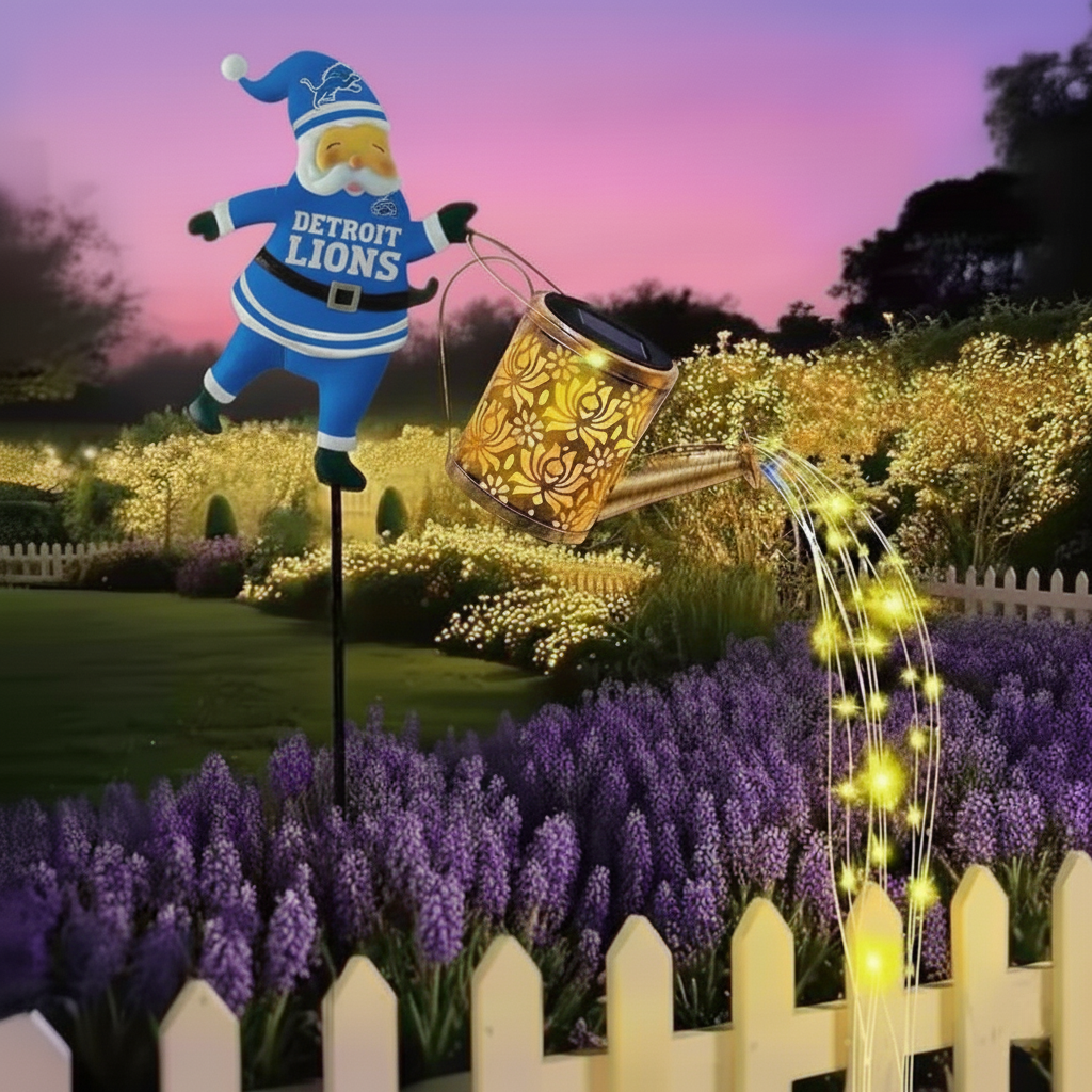 NFL Santa Garden Decor with Solar Watering Can Light