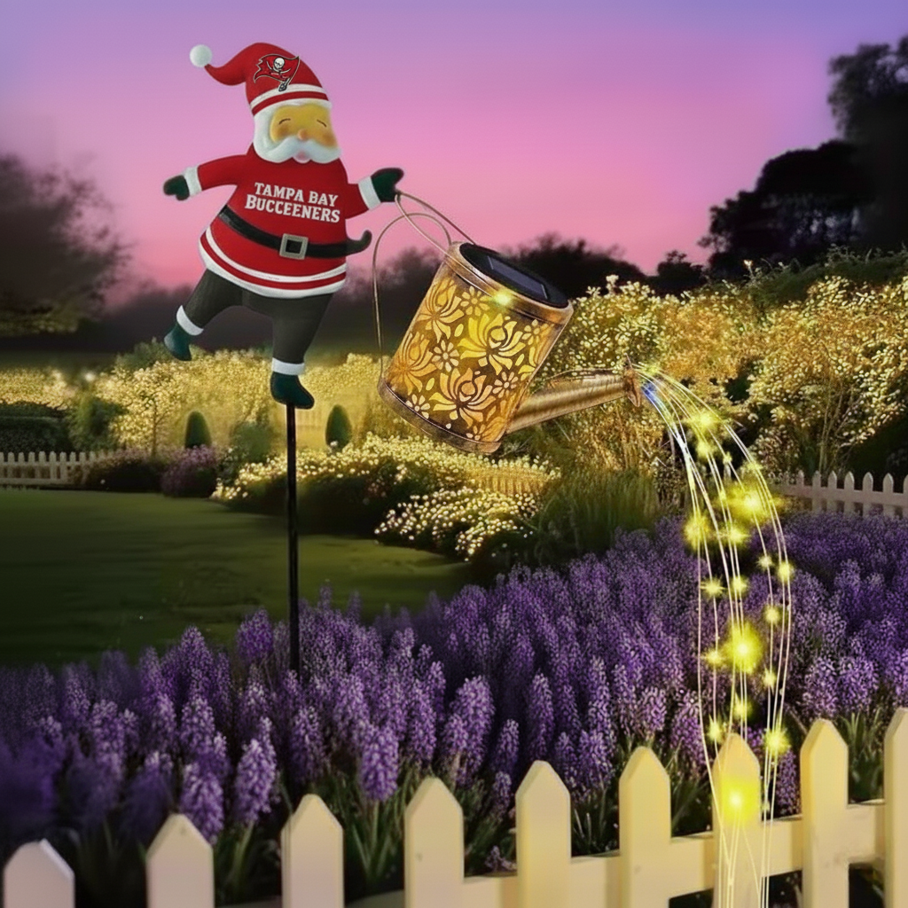 NFL Santa Garden Decor with Solar Watering Can Light