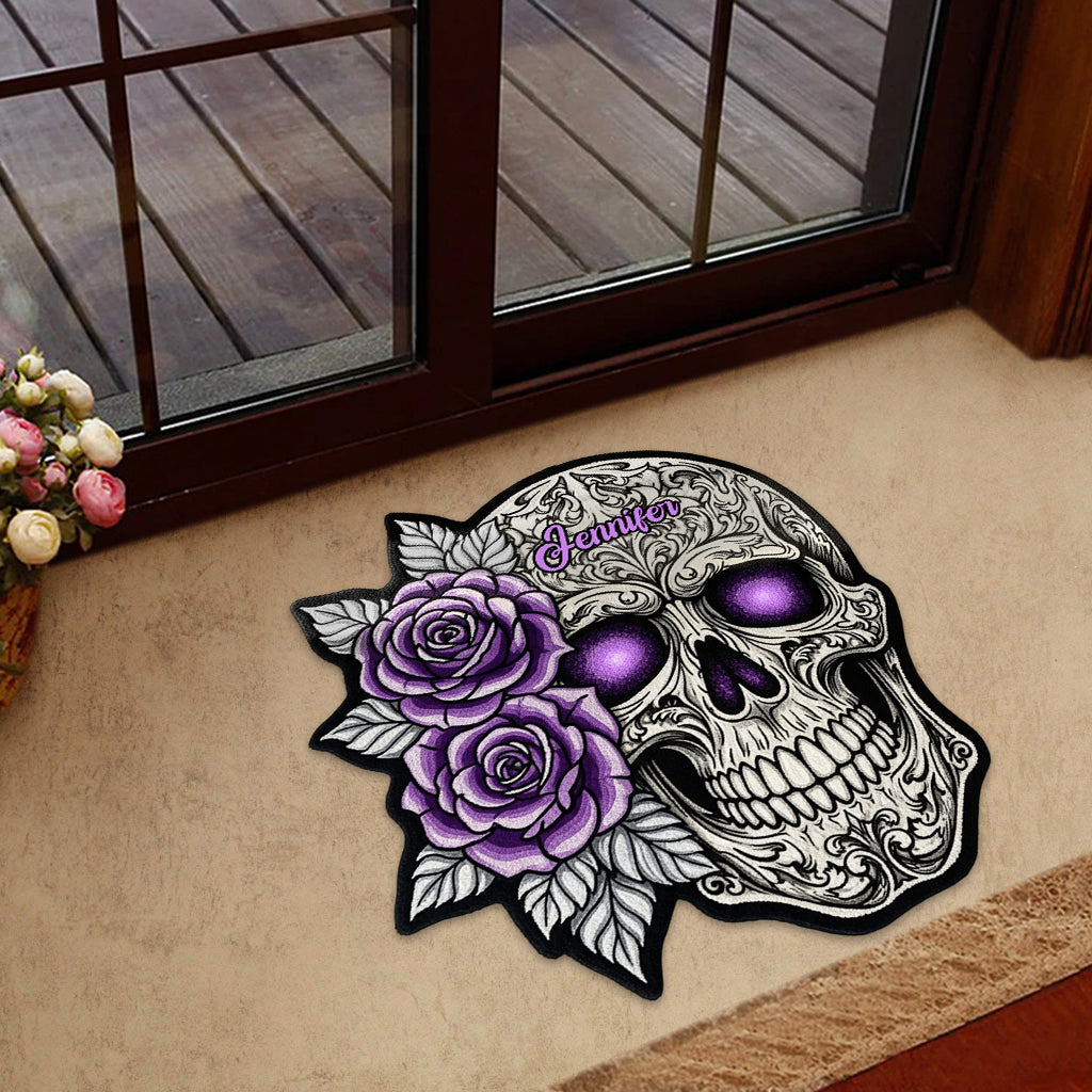 Skull And Roses - Personalized Skull Shaped Doormat/ Rug