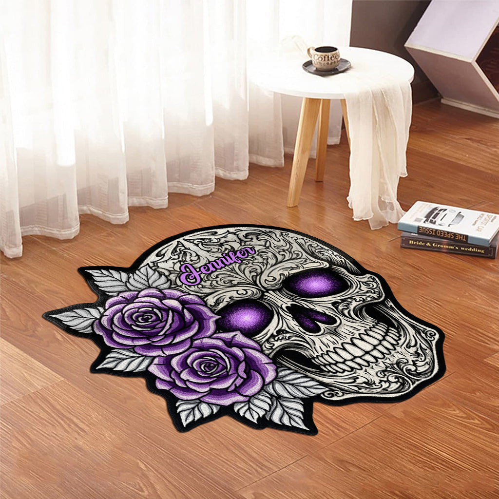 Skull And Roses - Personalized Skull Shaped Doormat/ Rug