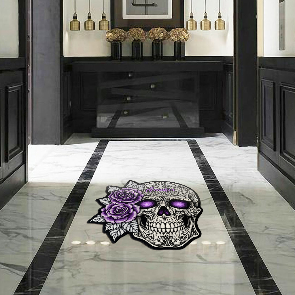 Skull And Roses - Personalized Skull Shaped Doormat/ Rug