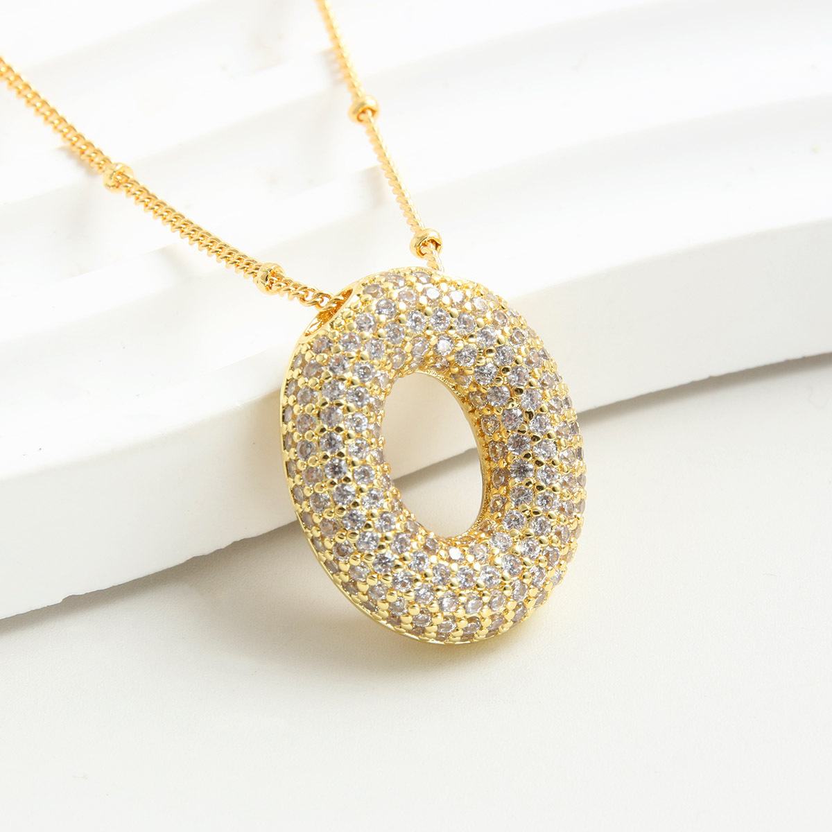 Gold Rhinestone Bubble Monogram Necklace