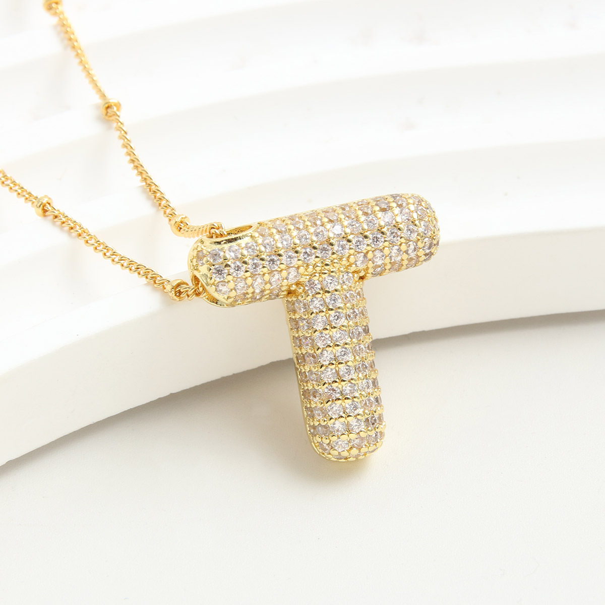 Gold Rhinestone Bubble Monogram Necklace