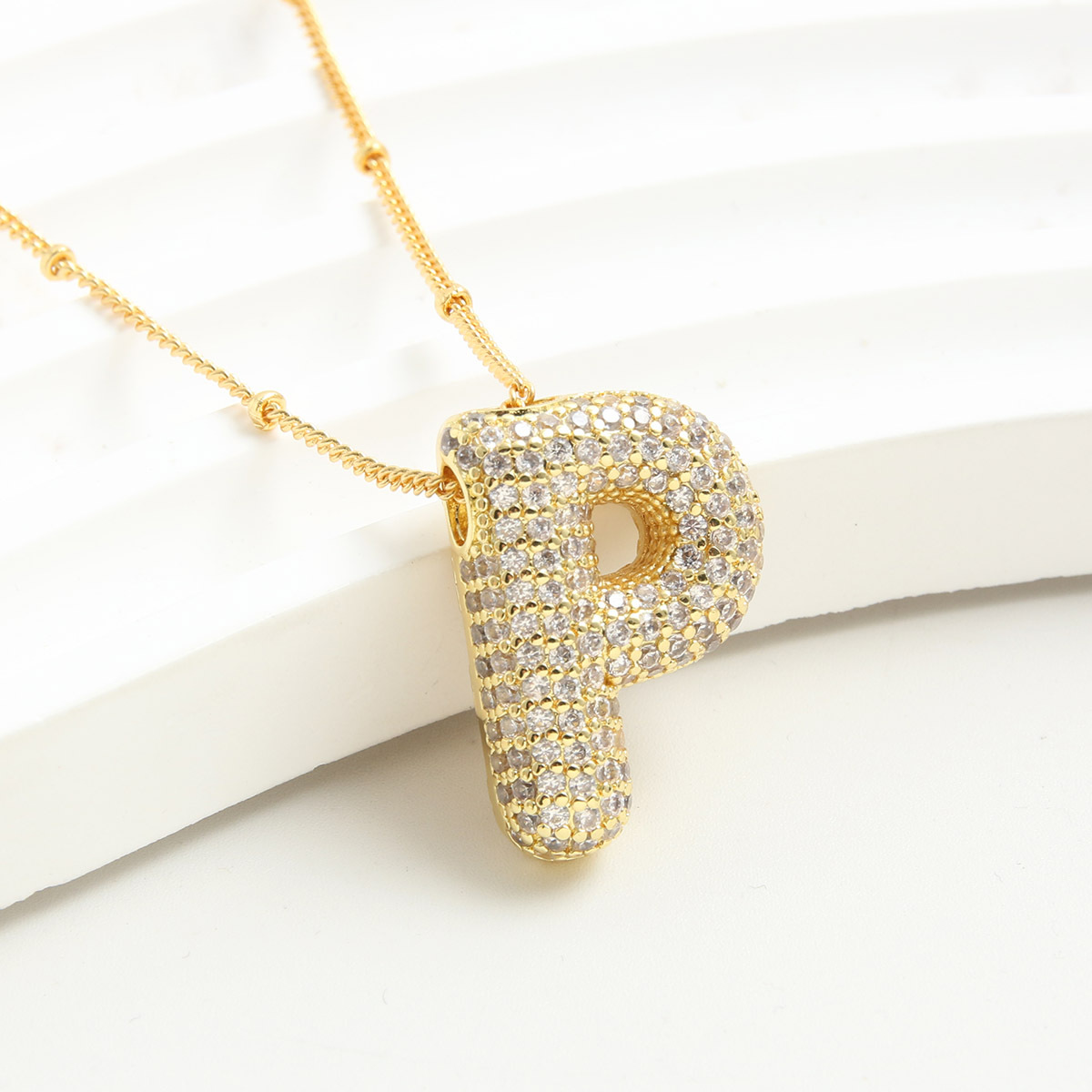 Gold Rhinestone Bubble Monogram Necklace