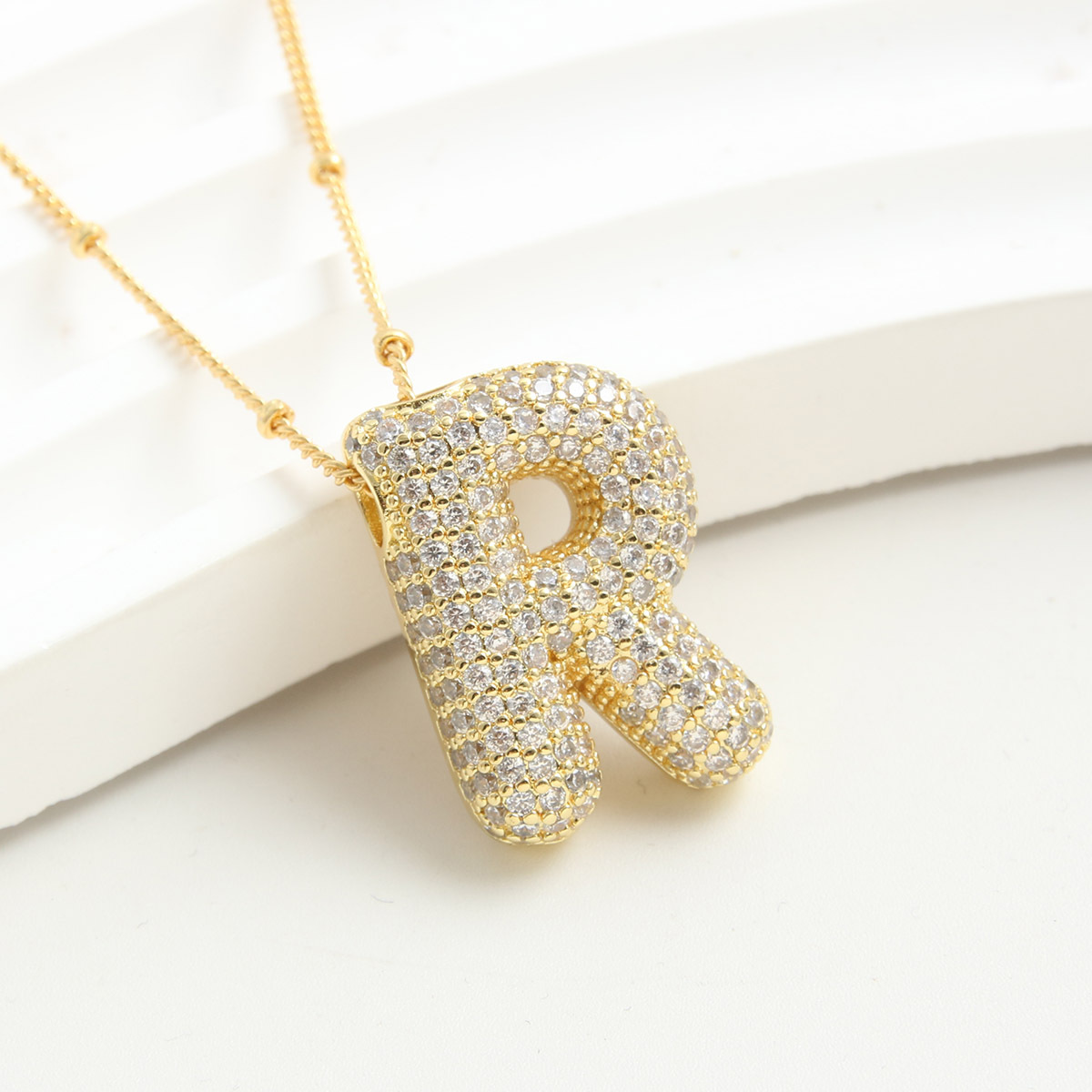 Gold Rhinestone Bubble Monogram Necklace