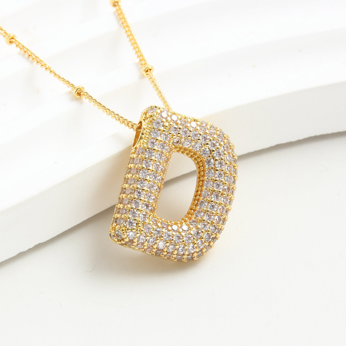 Gold Rhinestone Bubble Monogram Necklace