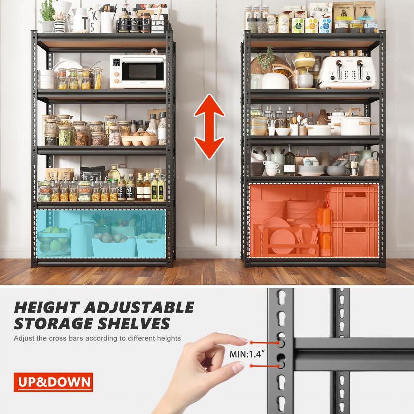 Raybee Furniture Garage Shelving Storage Shelves 5 Tier Metal Storage Shelving Unit Adjustable Garage Shelf Storage for Craft Warehouse Pantry Basement Kitchen Cabinet Organizers Organiser Racks
