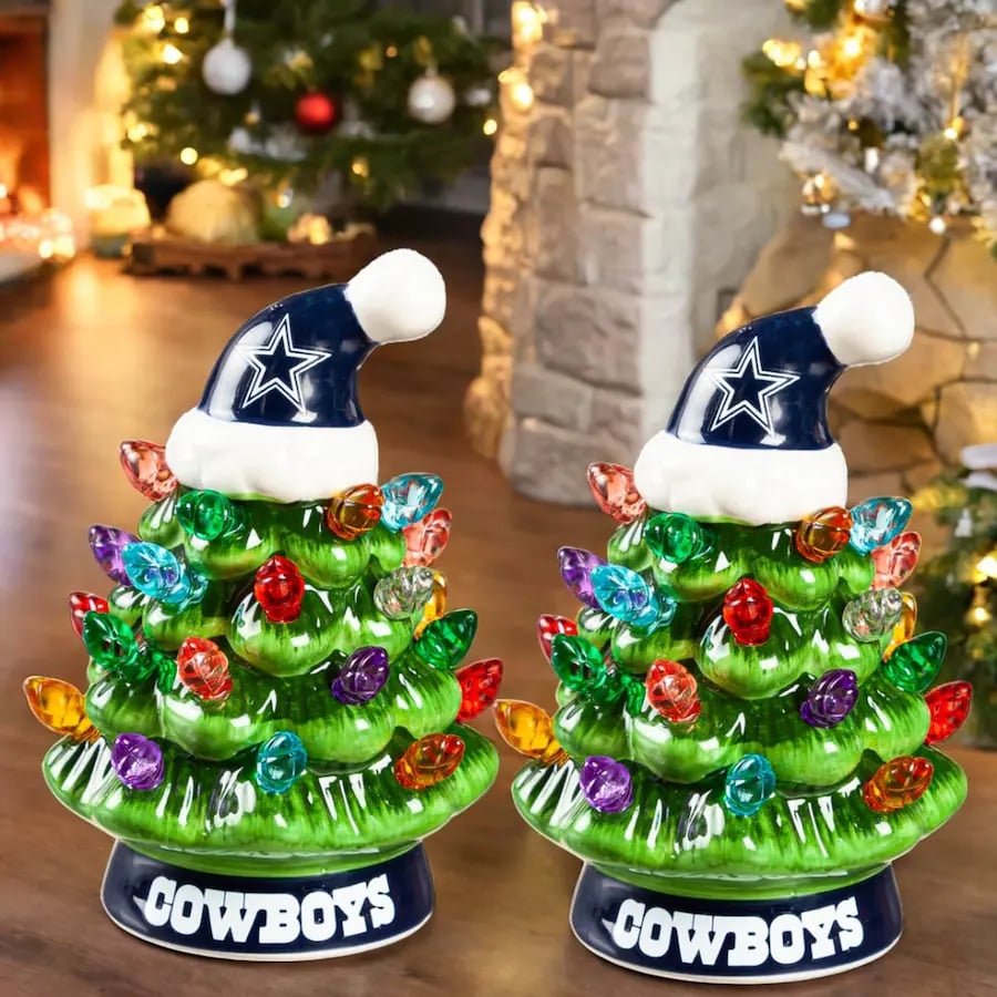 ✨Light Up Your NFL Spirit! 🏈Set of 2 4" LED Christmas Tree with NFL Team Logo🎄