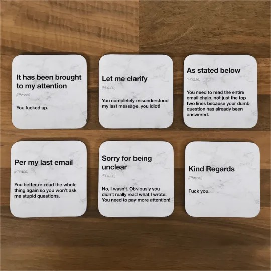 Funny Office Email Definitions Coasters - Set of 6