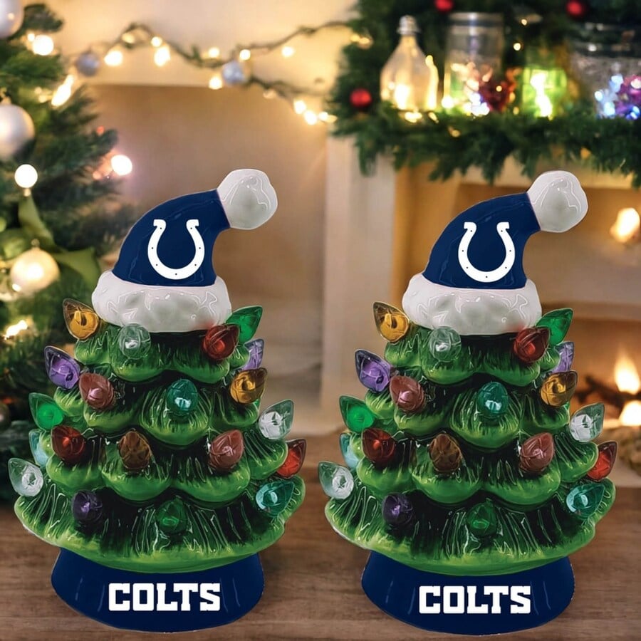 ✨Light Up Your NFL Spirit! 🏈Set of 2 4" LED Christmas Tree with NFL Team Logo🎄