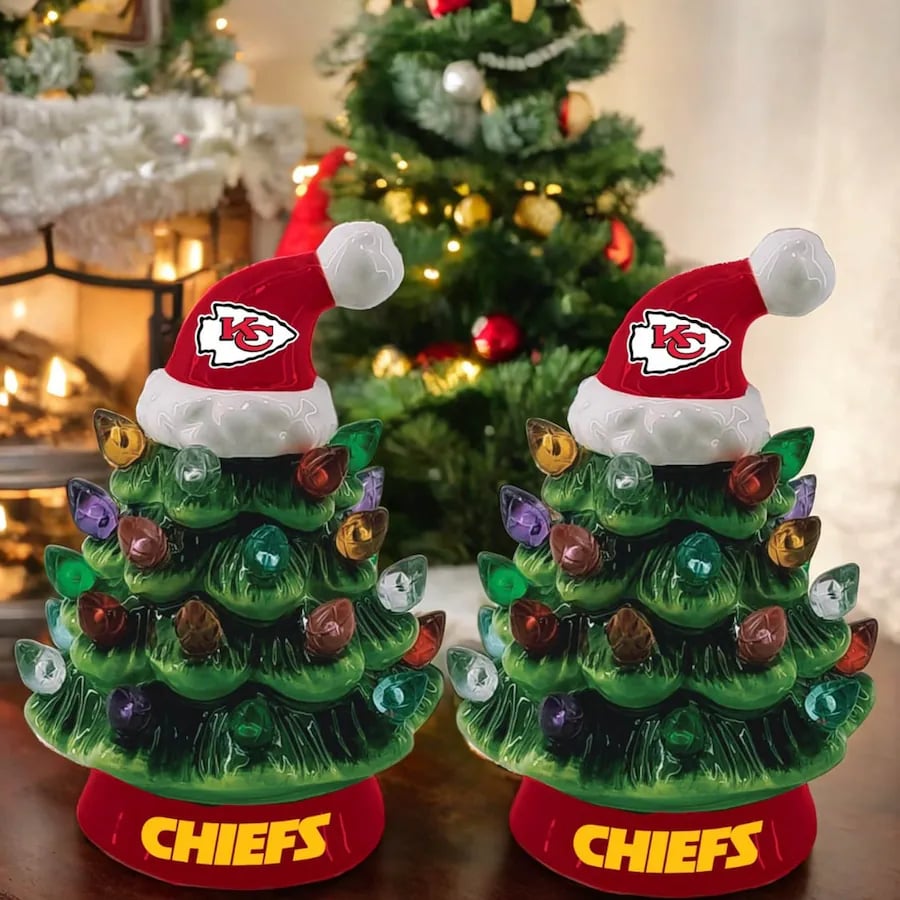 ✨Light Up Your NFL Spirit! 🏈Set of 2 4" LED Christmas Tree with NFL Team Logo🎄
