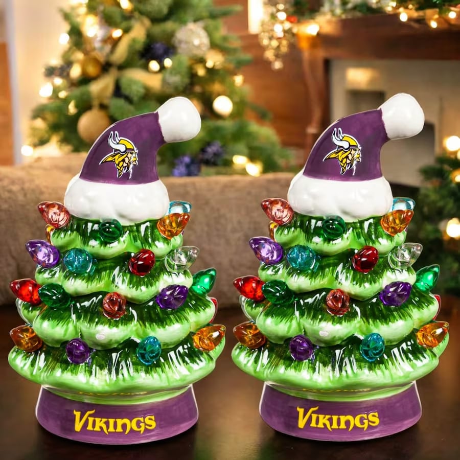 ✨Light Up Your NFL Spirit! 🏈Set of 2 4" LED Christmas Tree with NFL Team Logo🎄