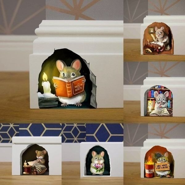 😂Funny Decoration 🐭🏠 3D Mouse Wall Sticker