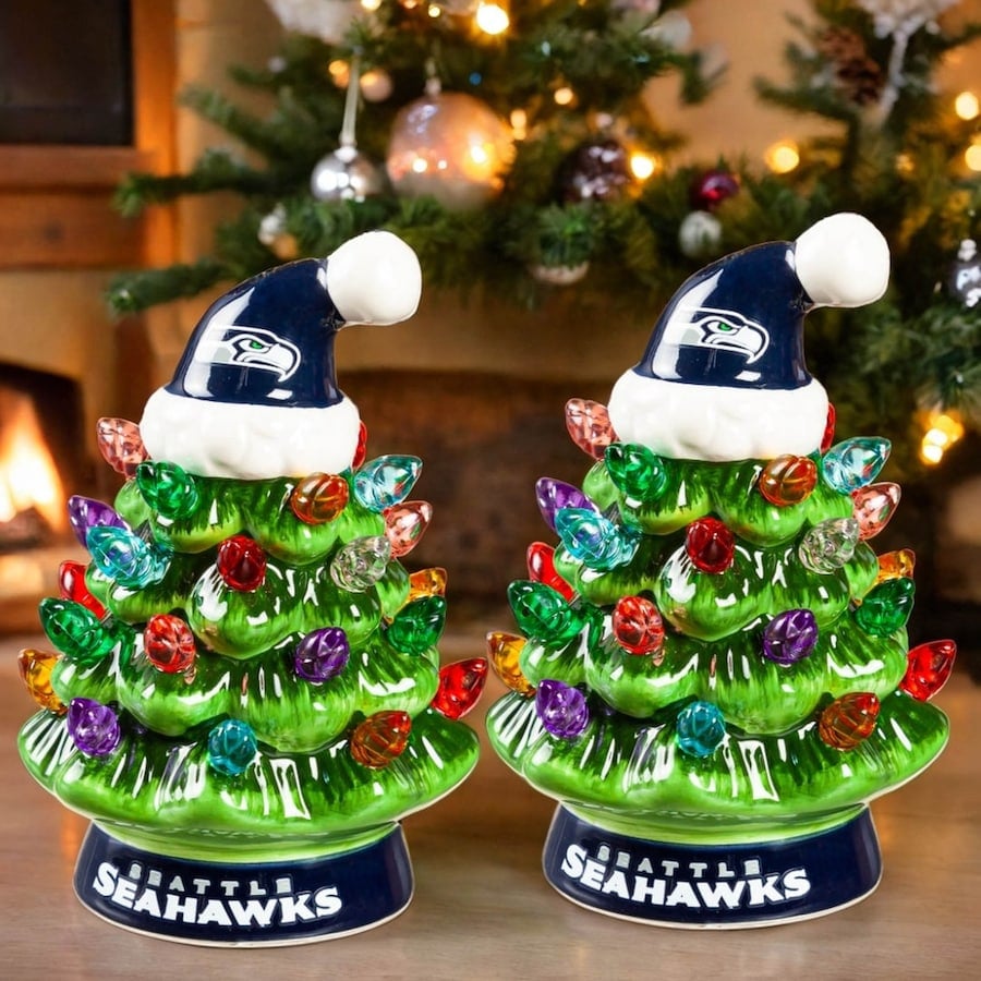 ✨Light Up Your NFL Spirit! 🏈Set of 2 4" LED Christmas Tree with NFL Team Logo🎄