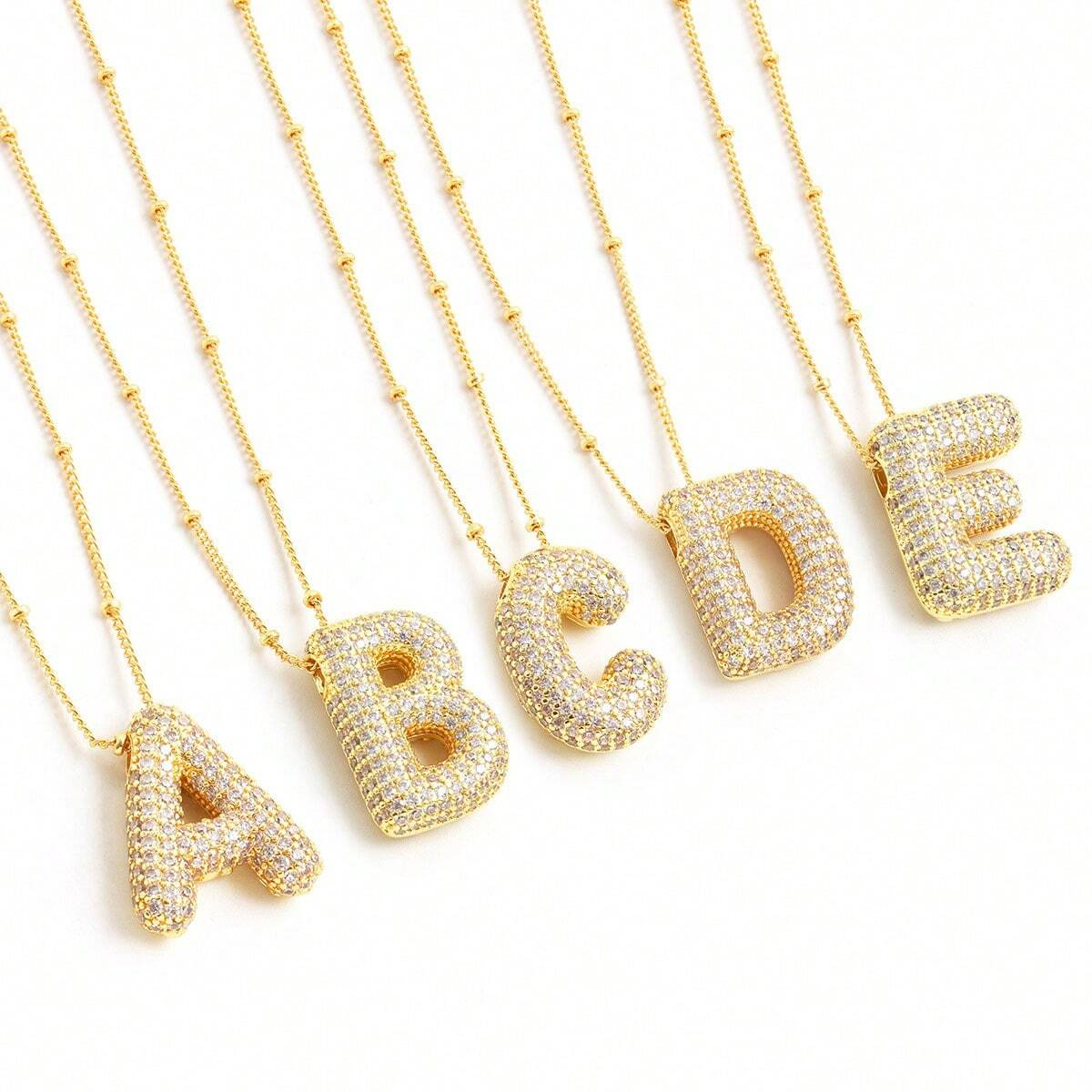 Gold Rhinestone Bubble Monogram Necklace
