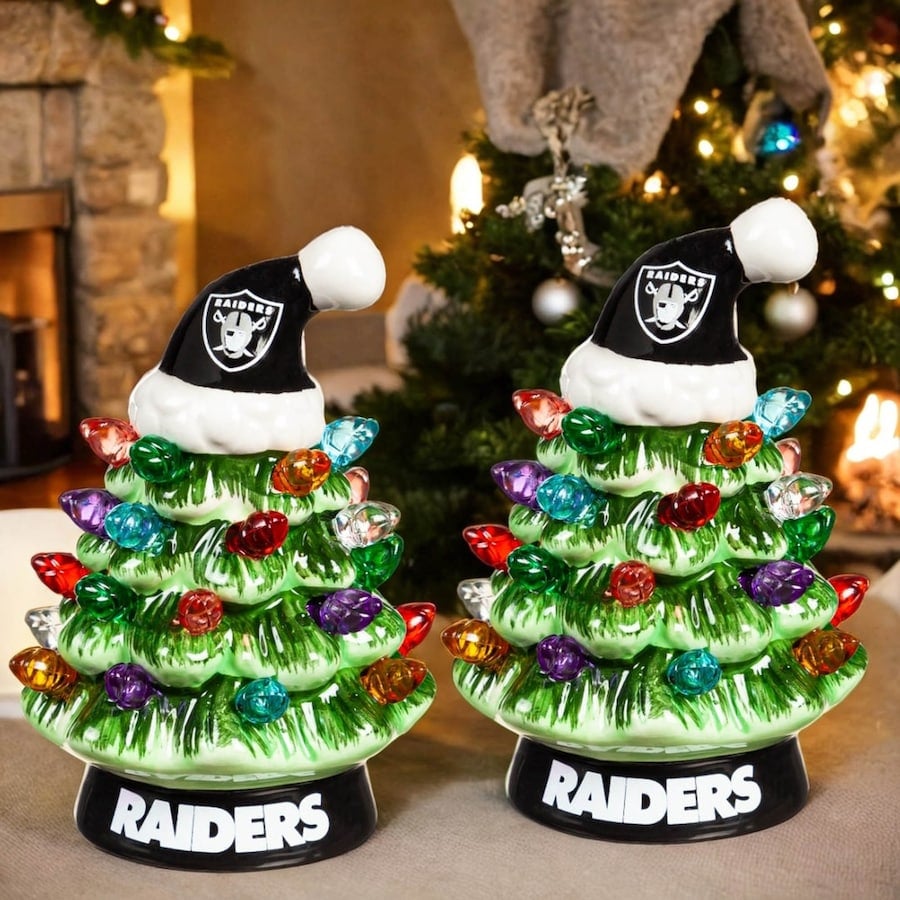 ✨Light Up Your NFL Spirit! 🏈Set of 2 4" LED Christmas Tree with NFL Team Logo🎄
