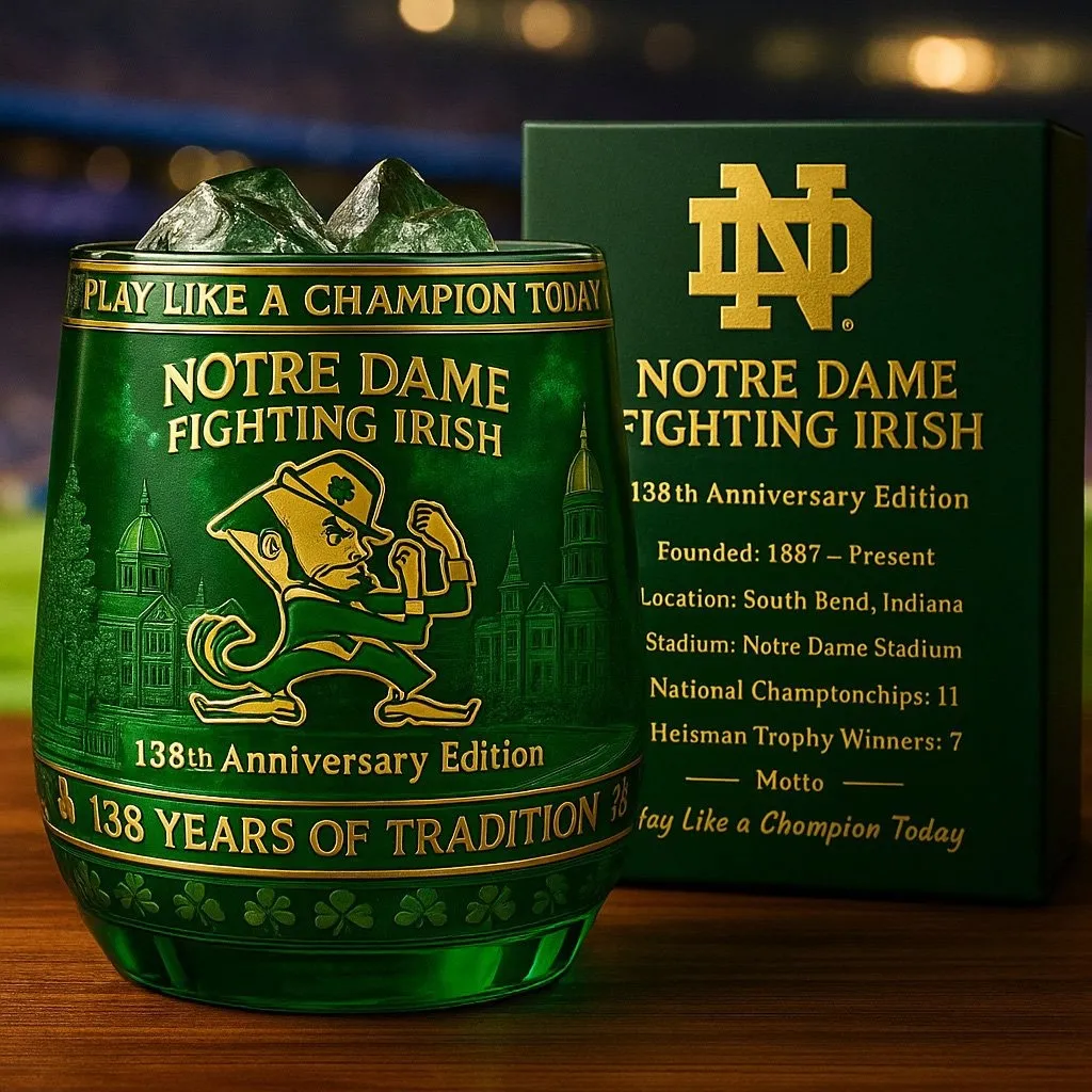 Notre Dame Fighting Irish 138th Anniversary Whiskey Glass 