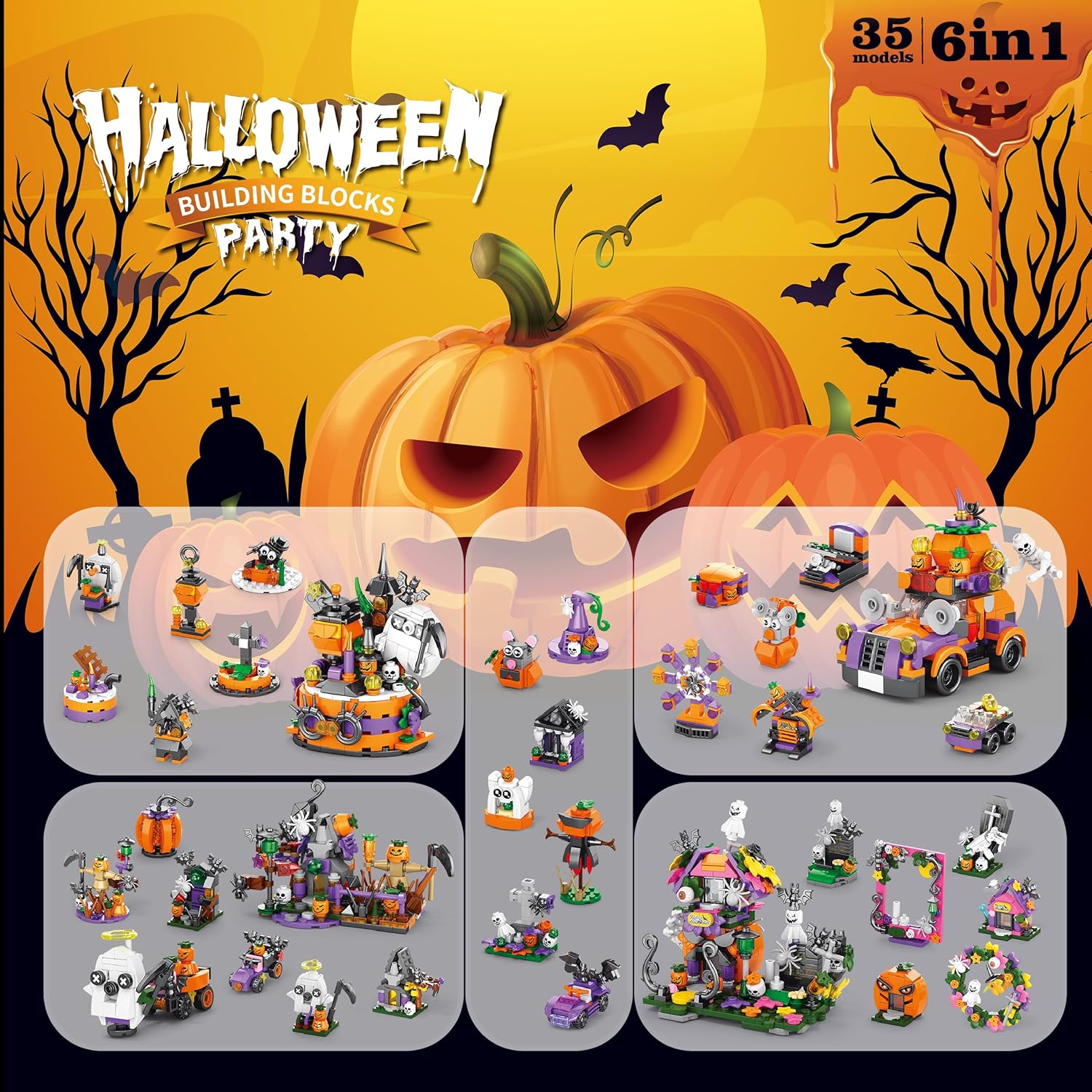 31-Day Halloween Advent Calendar | Spooky Haunted House, Ghosts, Bats & Pumpkins Building Block