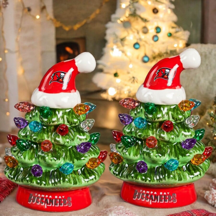 ✨Light Up Your NFL Spirit! 🏈Set of 2 4" LED Christmas Tree with NFL Team Logo🎄