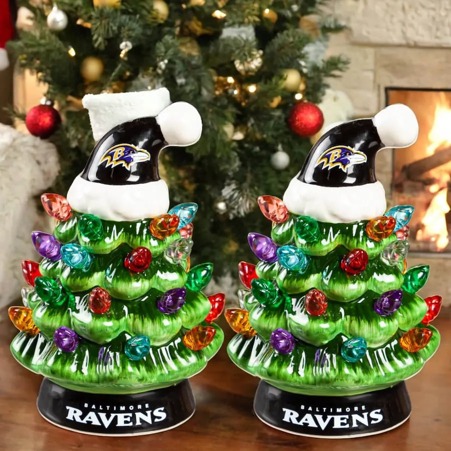 ✨Light Up Your NFL Spirit! 🏈Set of 2 4" LED Christmas Tree with NFL Team Logo🎄