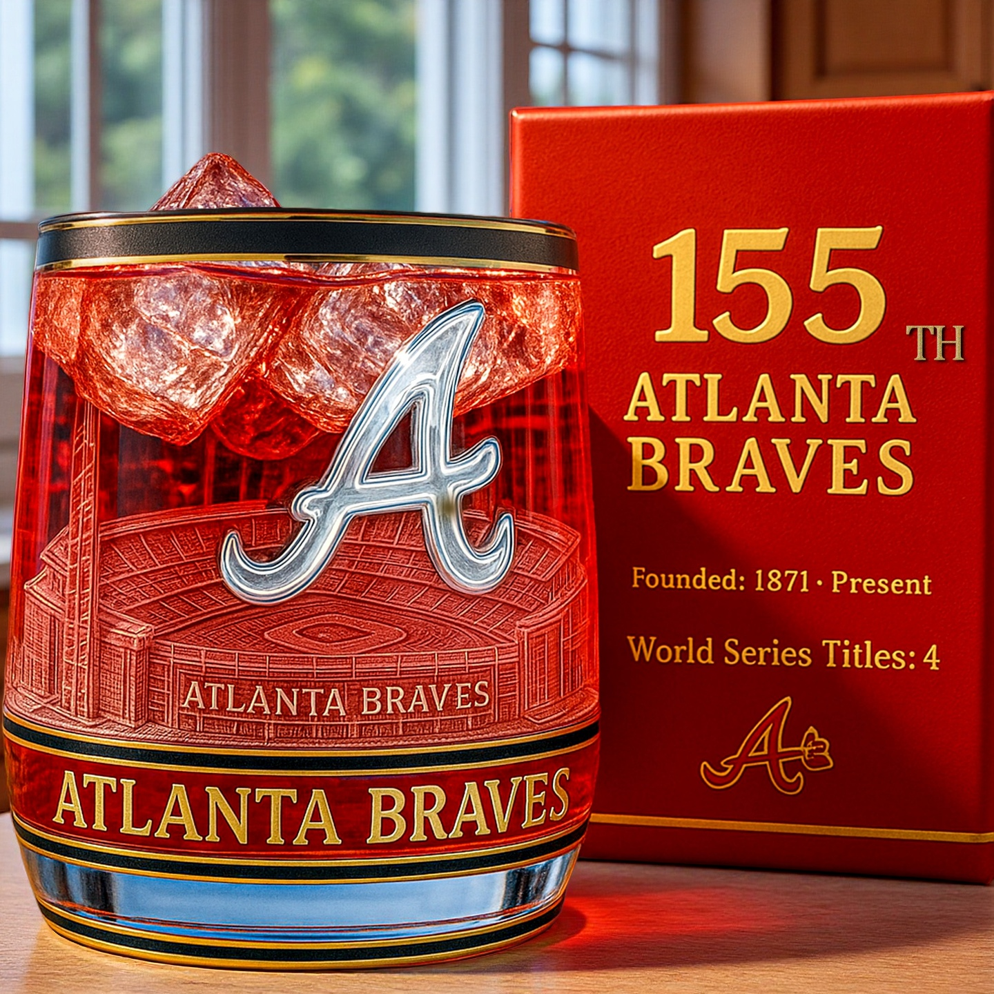 ⚾ MLB Team🔥Atlanta Braves 155th Anniversary Whiskey Glass