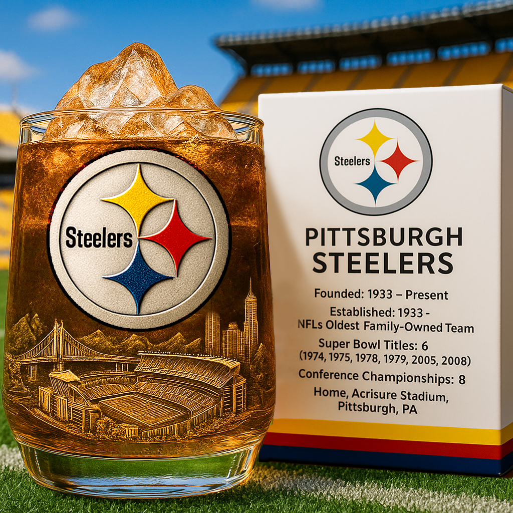 🏈 NFL Team🔥Pittsburgh Steelers Terrible Towel 50th Anniversary Whiskey Glass