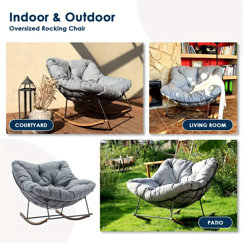   rocking chair outdoor gray and beige rocking chair with cushion outdoor rocking chair recliner suitable for patio porch garden backyard indoor and outdoor use details 5