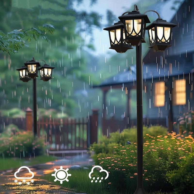 3-Head Waterproof Solar Powerd Lights for Garden, Lawn, Pathway, Yard, Front/ Back Door
