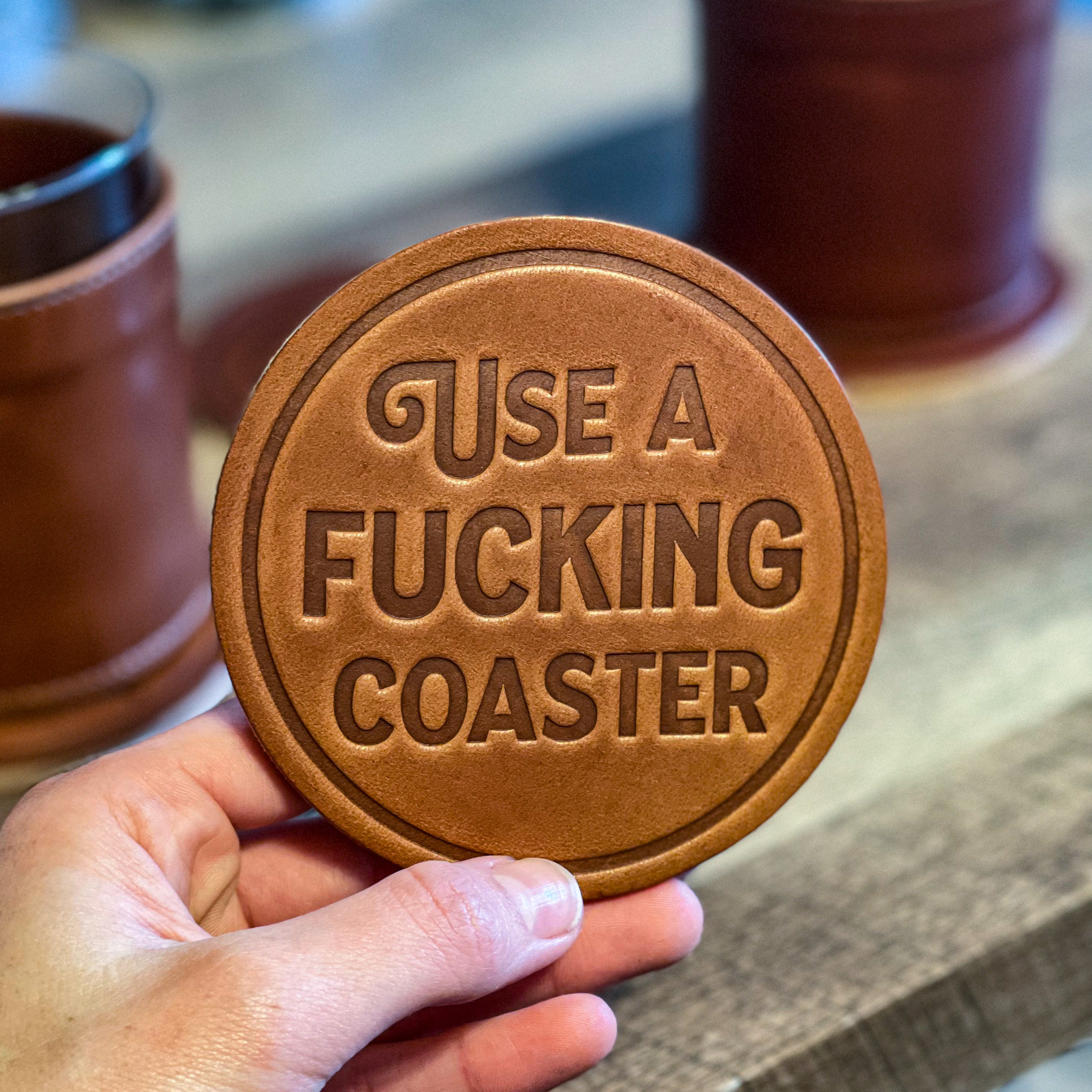 Funny Leather Drink Coasters