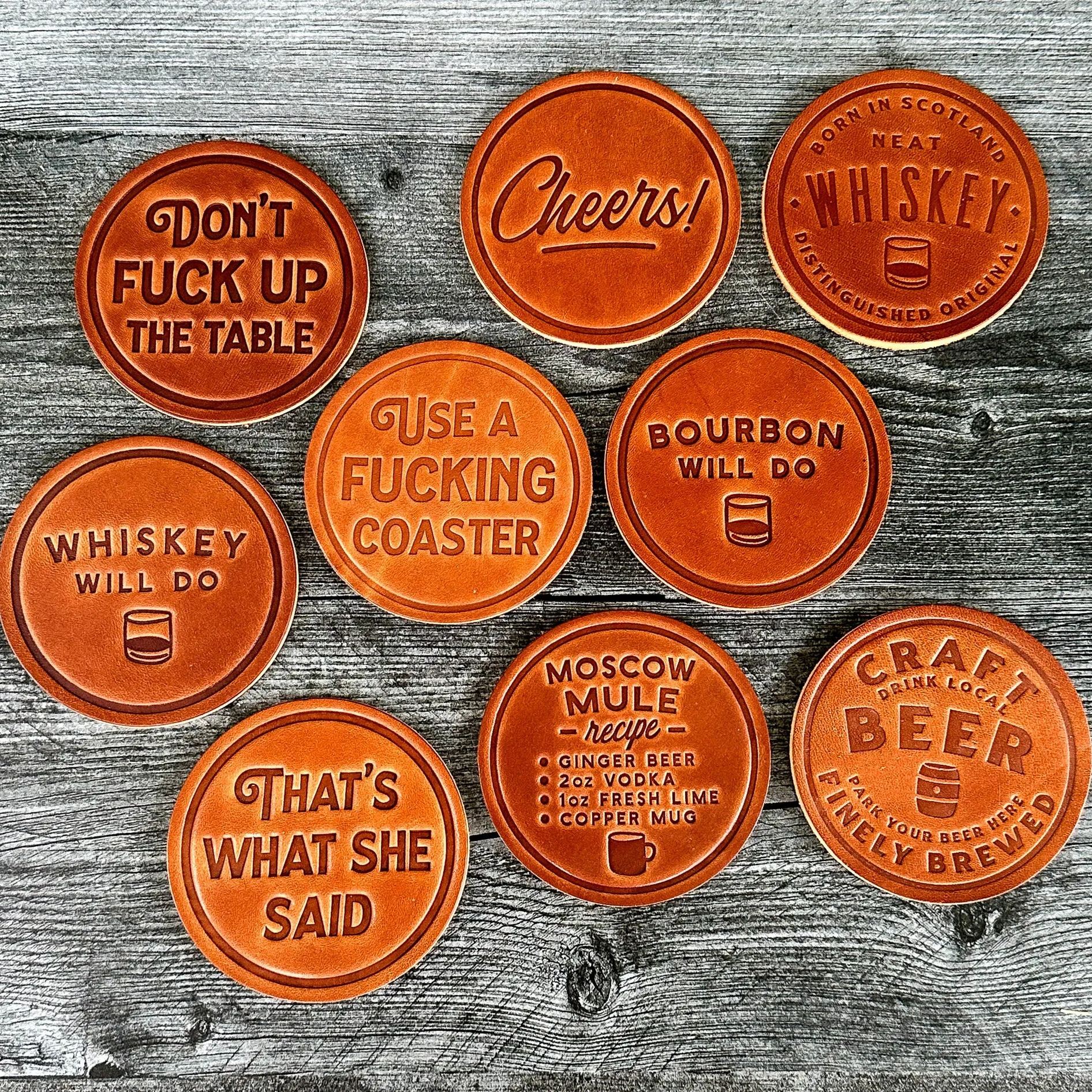 Funny Leather Drink Coasters