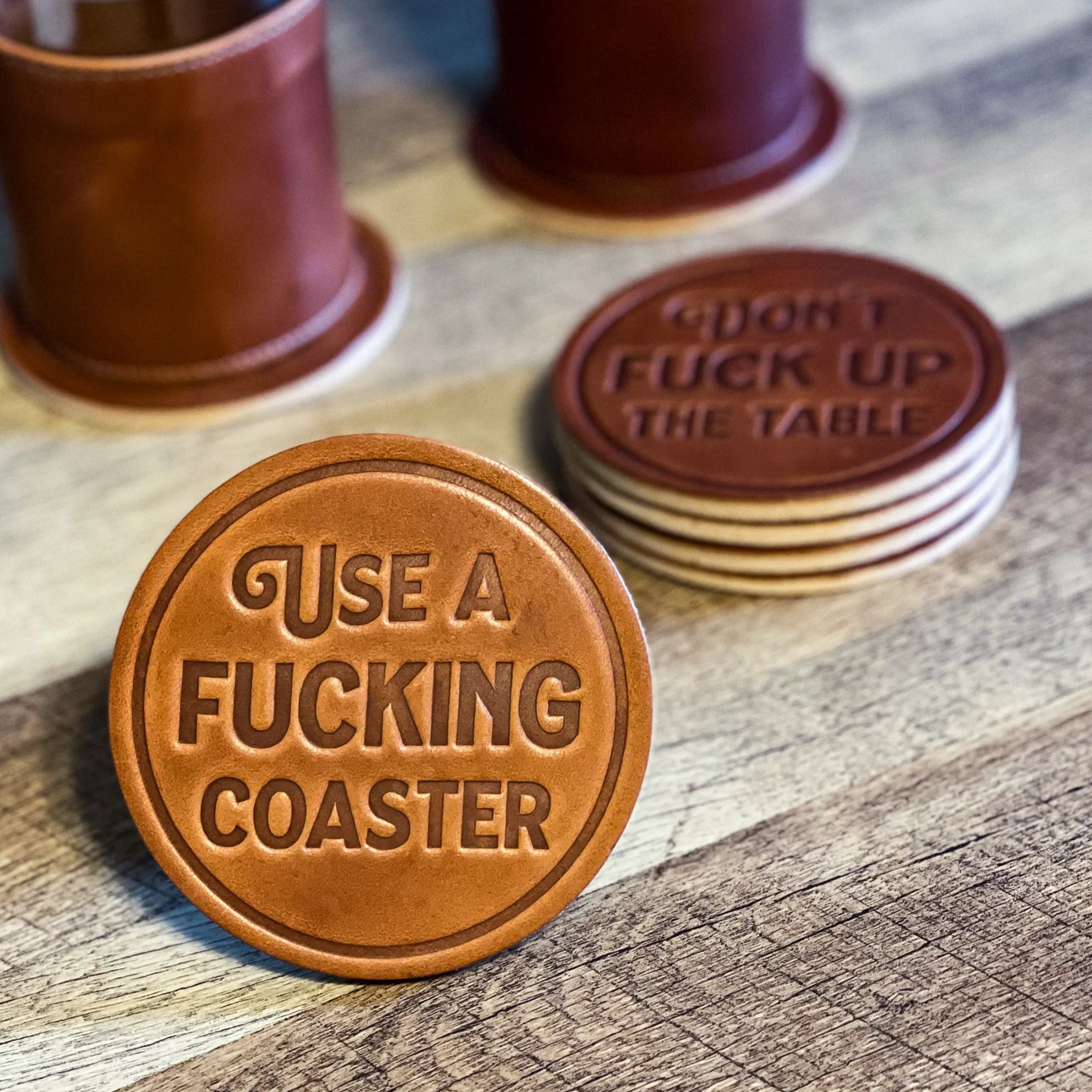 Funny Leather Drink Coasters