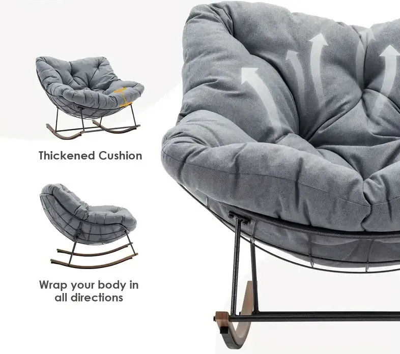   rocking chair outdoor gray and beige rocking chair with cushion outdoor rocking chair recliner suitable for patio porch garden backyard indoor and outdoor use details 6