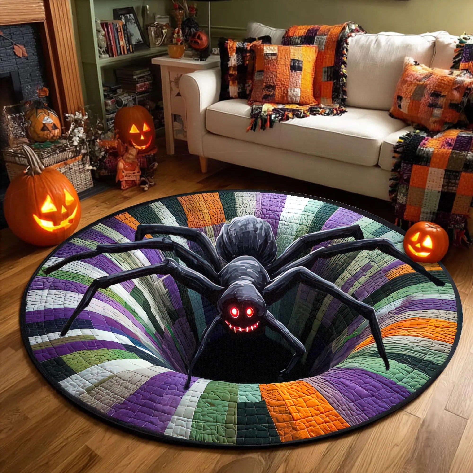 Halloween Spider Faux Quilted Round Mat