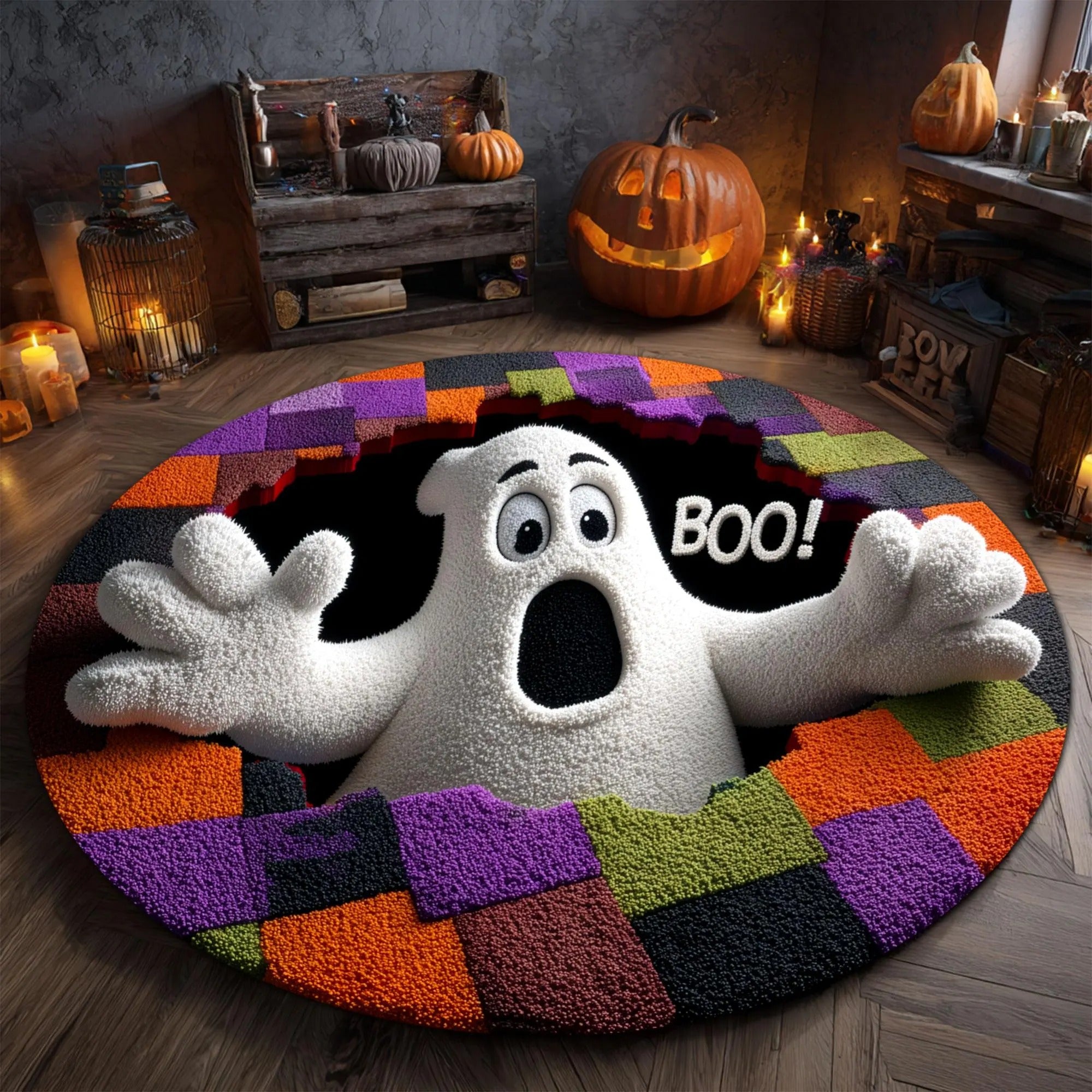 Halloween Ghost Welcome Quilted Round Mat