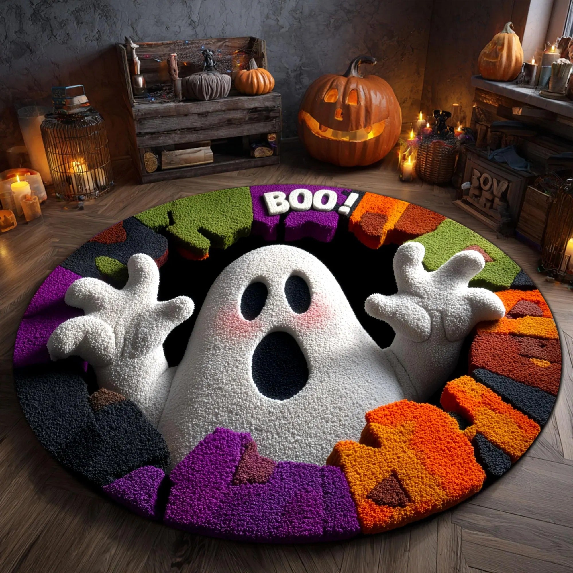 Halloween Ghost Welcome Quilted Round Mat