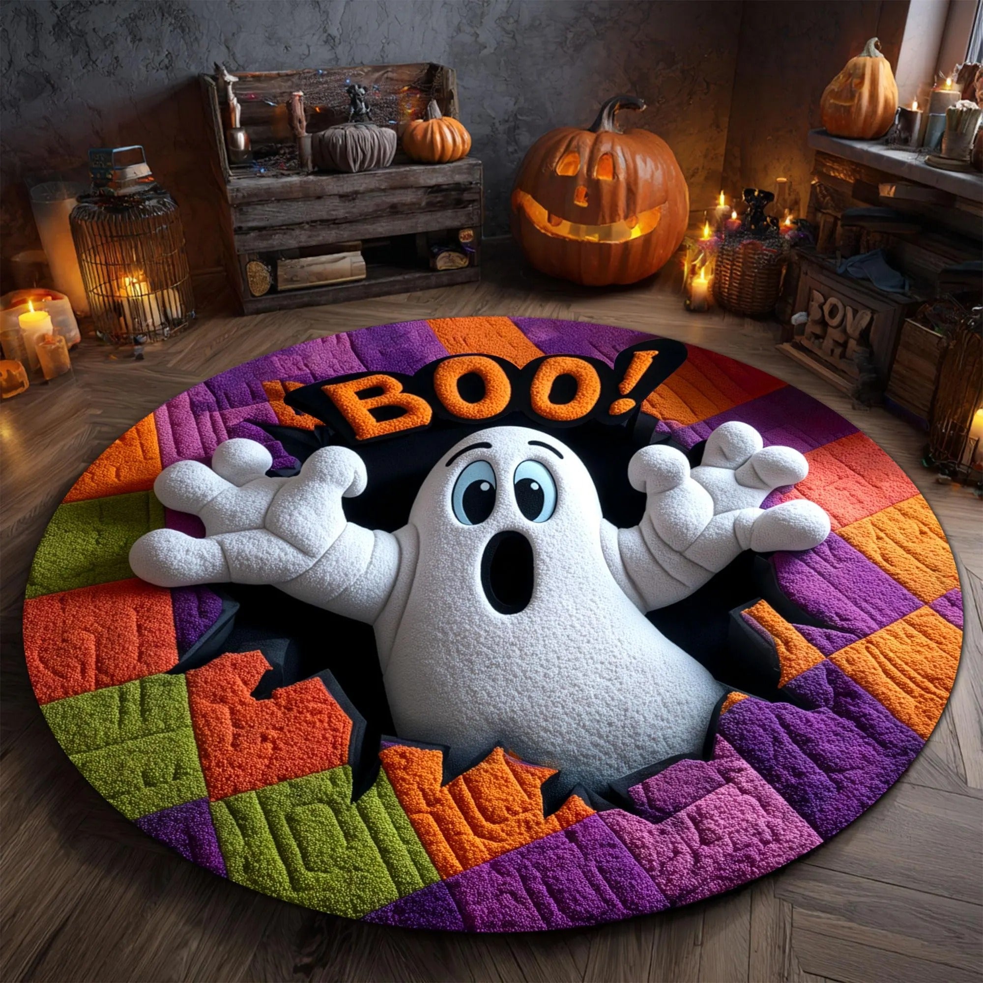 Halloween Ghost Welcome Quilted Round Mat