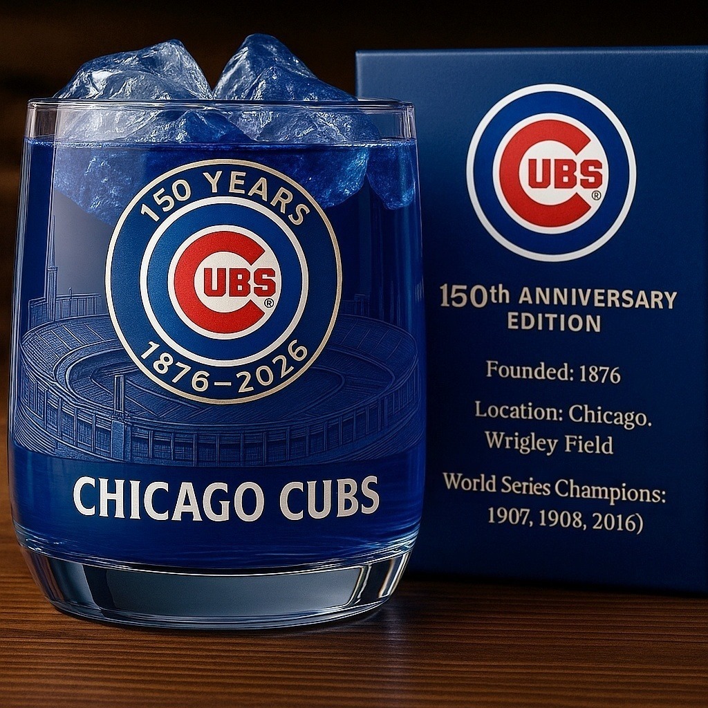 ⚾ MLB Team🔥Chicago Cubs 150th Anniversary Rocks Whiskey Glass